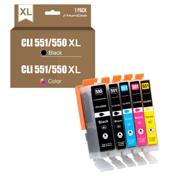 CLI551/550XL Compatible PACK 5 – COLOR + BLACK